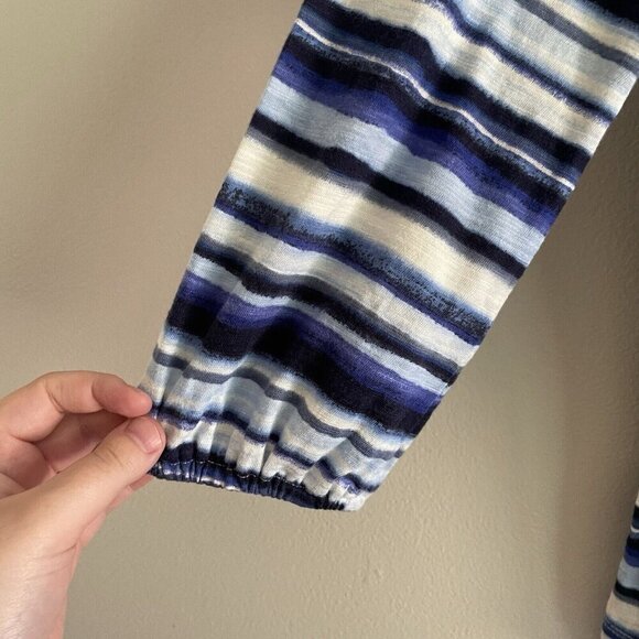 Talbots Petie Women SZ S Blue/White Striped Split Neck Tie Collar 3/4 Sleeve Top - Picture 3 of 8